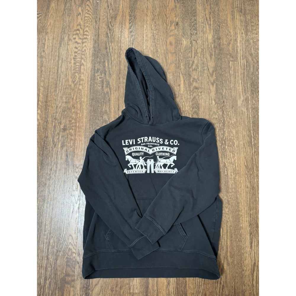Levi Strauss & Co Black Two Horse Logo Graphic Pullover Hoodie Mens Large